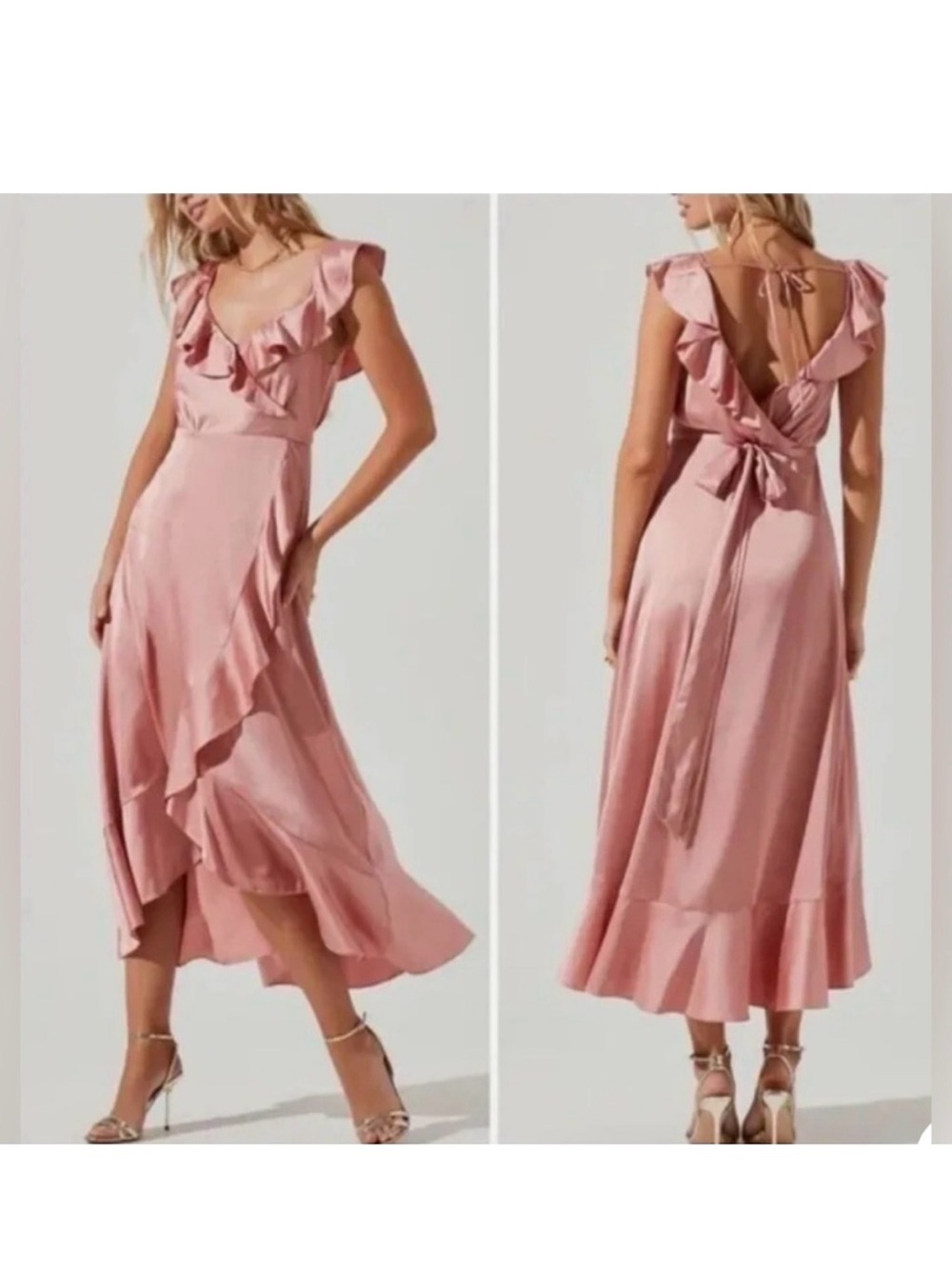 ASTR The Label Dark Blush Ruffle-Trim Wrap Midi Dress Size Small